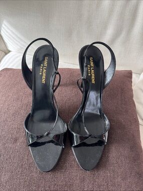 Saint Laurent Black Patent Leather Slingback Heels
